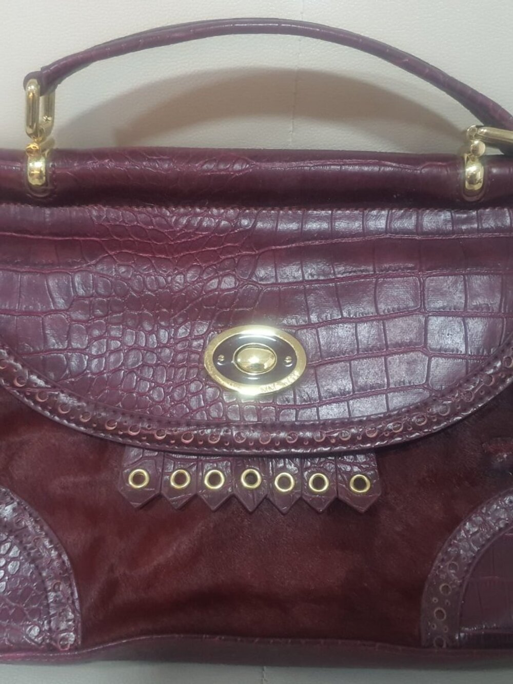 Nine West Burgundy Textured Handbag – Top Handle Purse